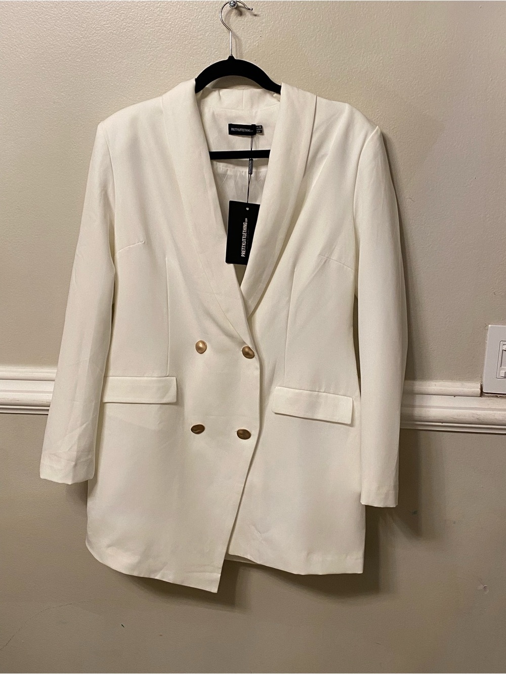 PrettyLittleThing Ivory Double-Breasted Blazer with Gold Buttons